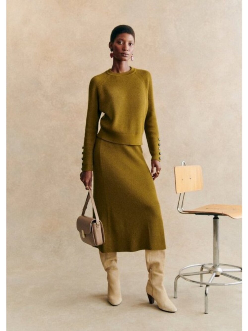 💕SEZANE💕 Ribbed Knit Set: Sami Jumper (Medium) + Naelle Skirt (Large) Green